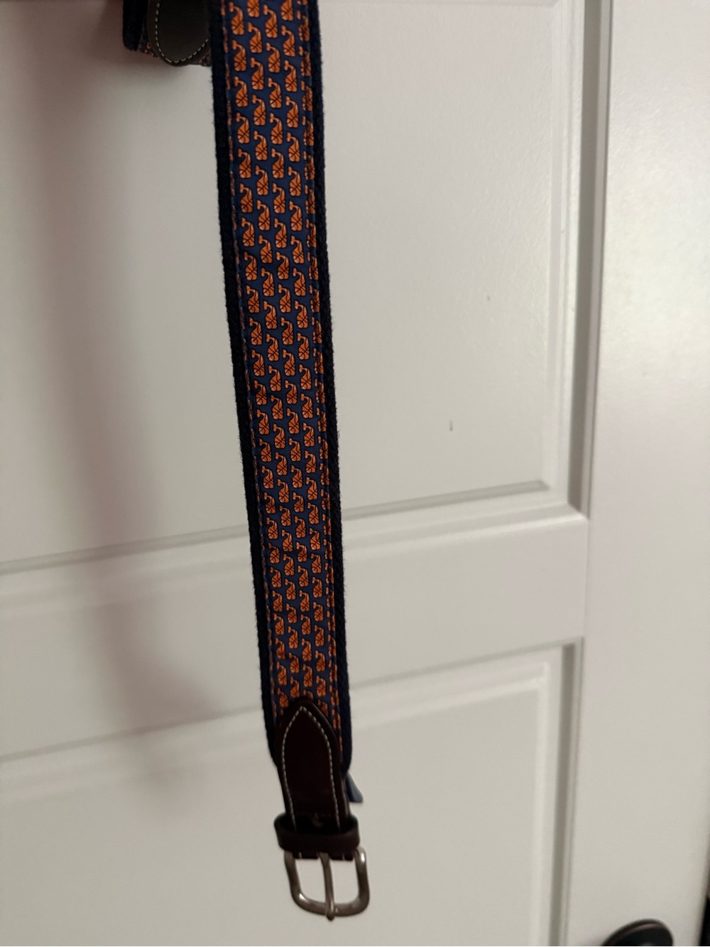 Vineyard Vines Navy and Orange Kids Web Belt with Whale Pattern